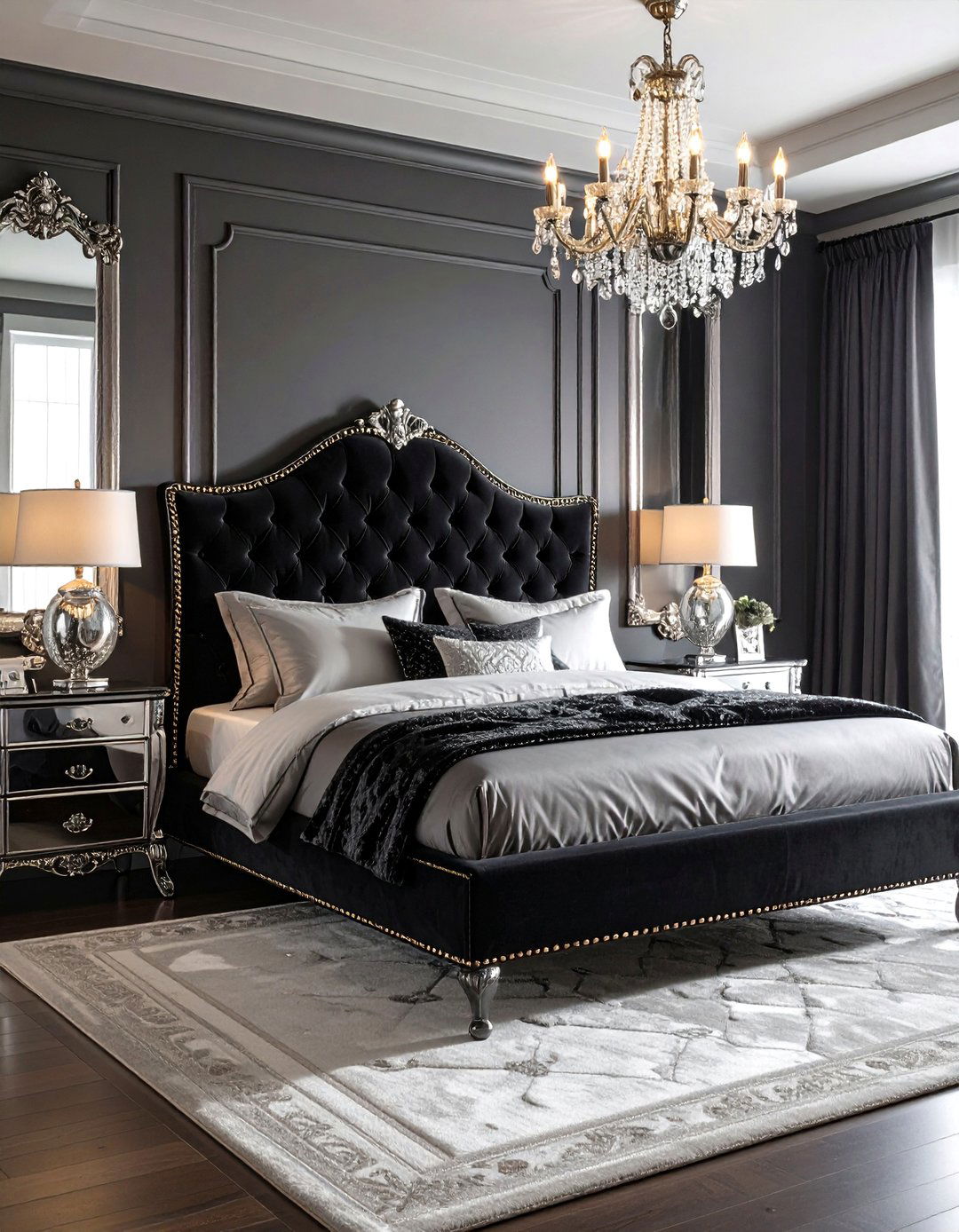 Vintage Glam Bedroom - 24 Black and Silver Bedroom Ideas