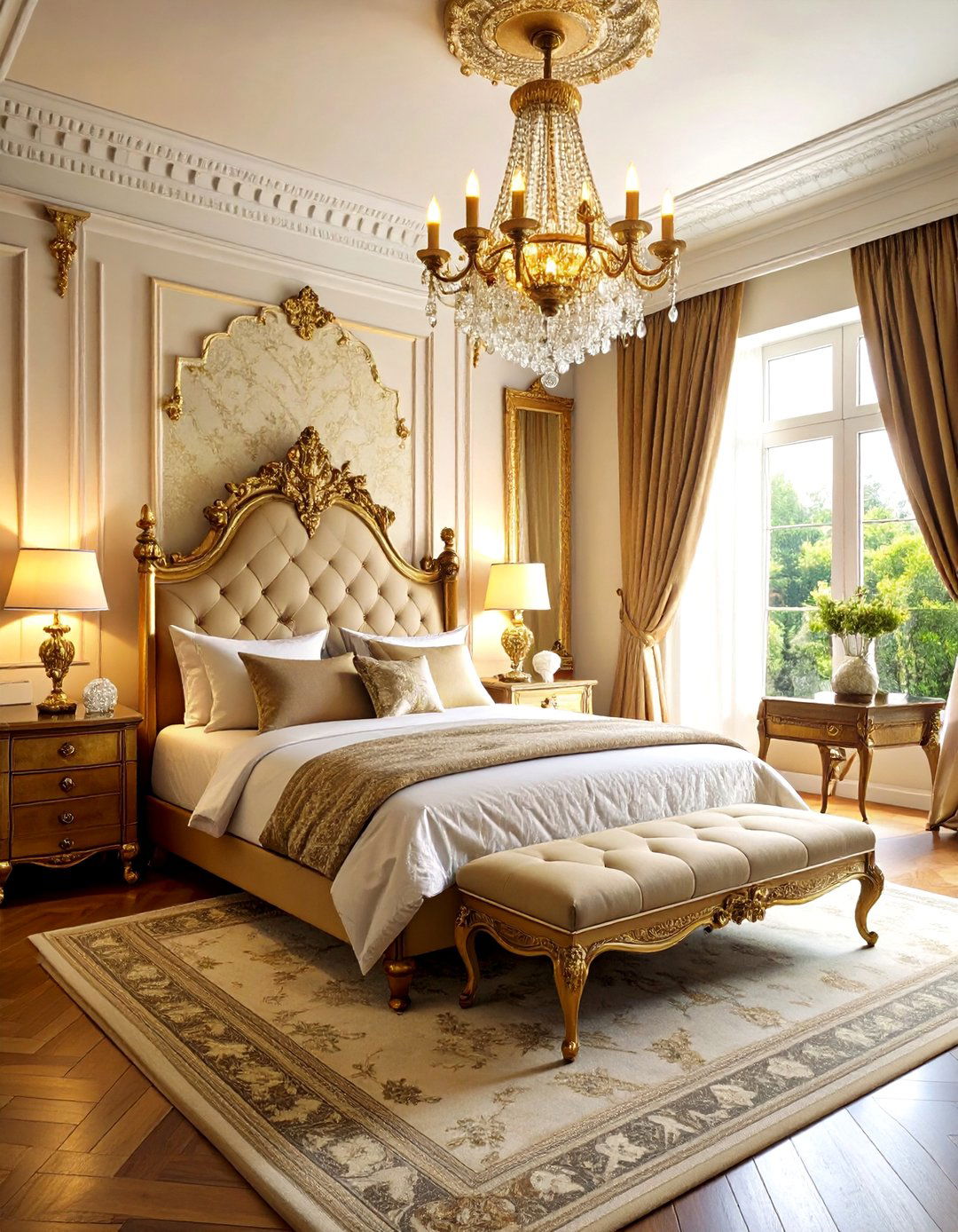 Vintage Glamour Black and Gold Bedroom with Ornate Details - 24 Black and Gold Bedroom Ideas