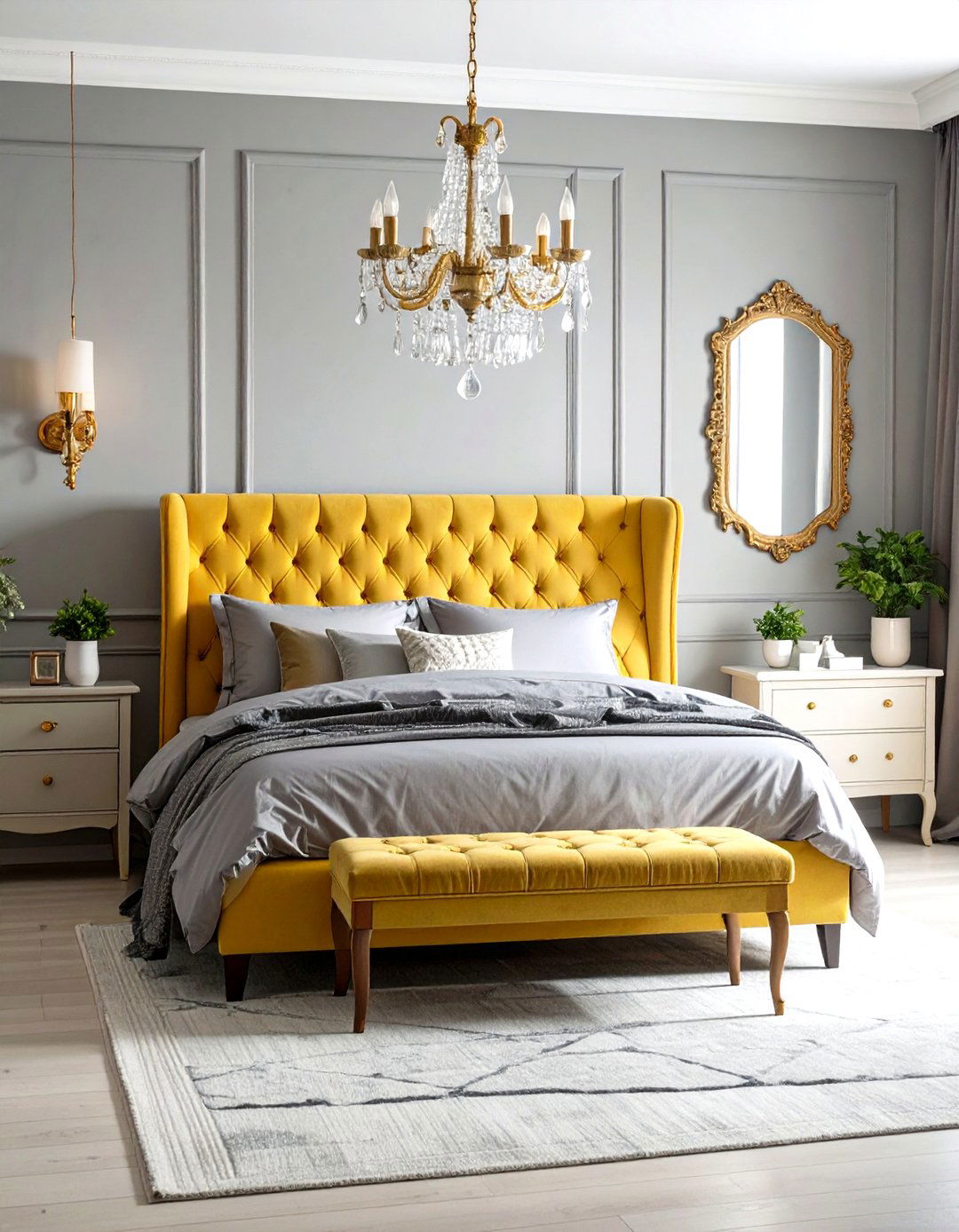 Vintage Glamour Yellow and Grey Bedroom - 24 Yellow and Grey Bedroom Ideas