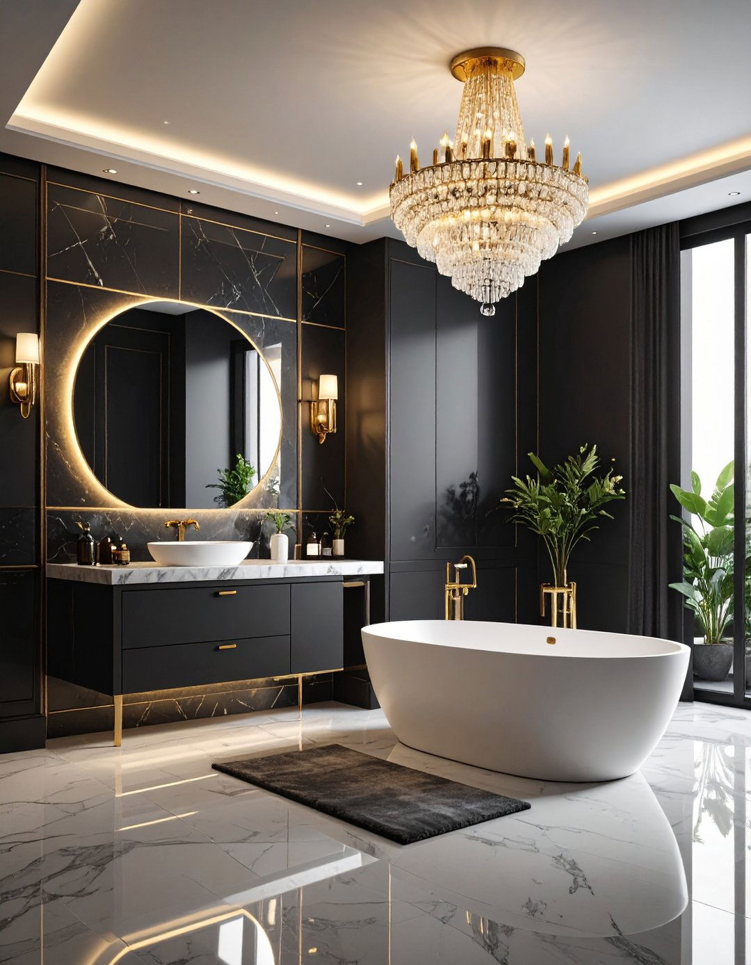 Vintage Hollywood Glamour Style - 24 Black and Gold Bathroom Ideas