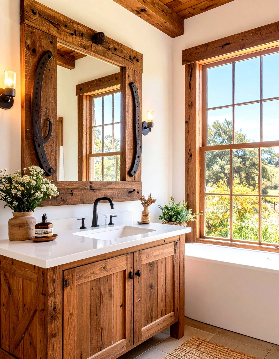 Vintage Horseshoe Accent Mirrors - 24 Farmhouse Bathroom Mirrors Ideas