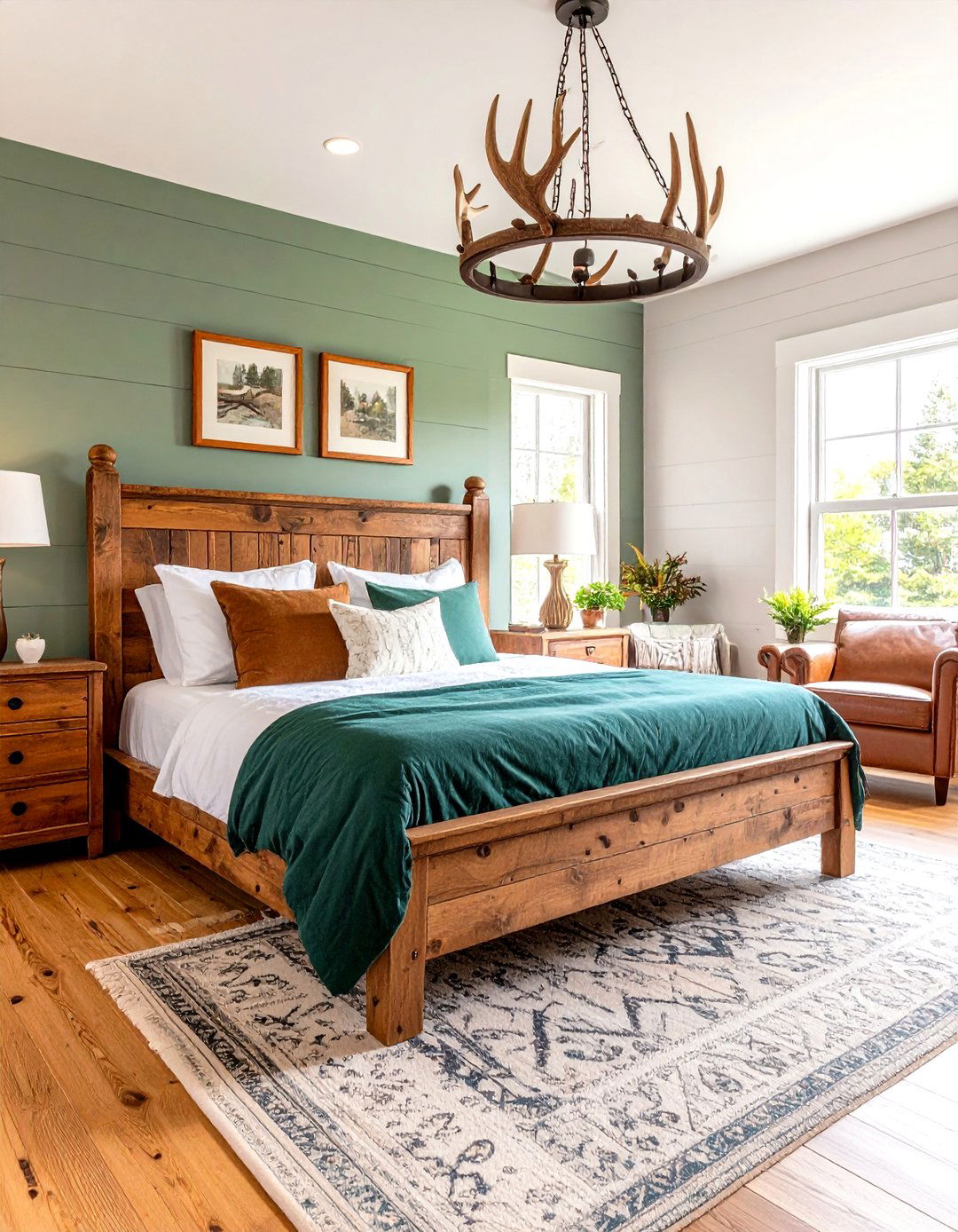 Vintage Hunting Lodge Bedroom with Antler Decor - 24 Cabin Bedroom Ideas