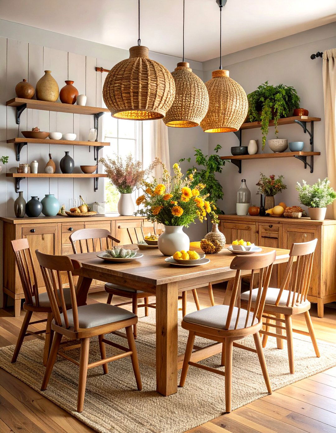 Vintage Hutch Display with Open Shelving Storage - 24 Modern Farmhouse Dining Room Ideas