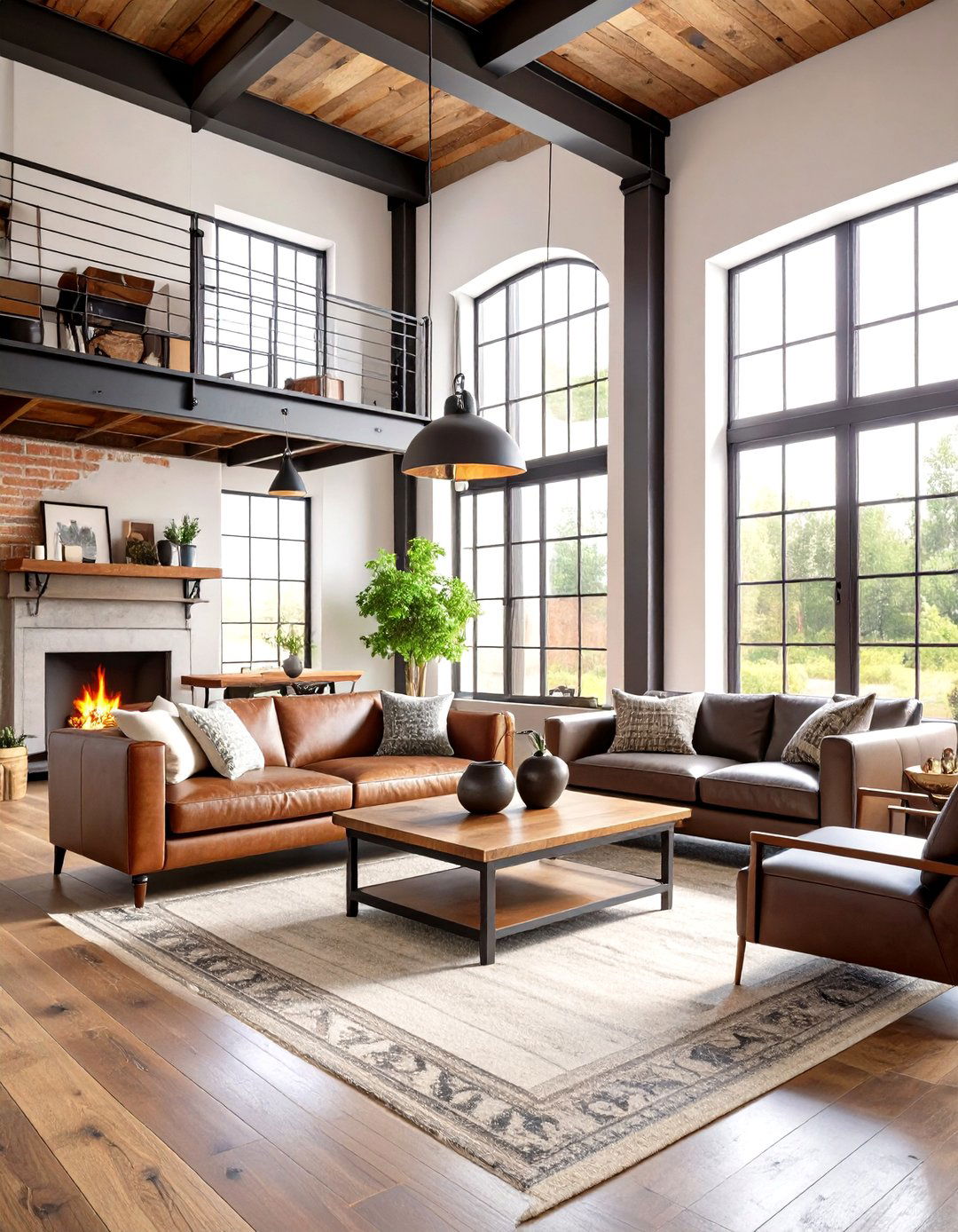 Vintage Industrial Black Cast Iron and Brown Hickory Wood - 24 Black and Brown Living Room Ideas