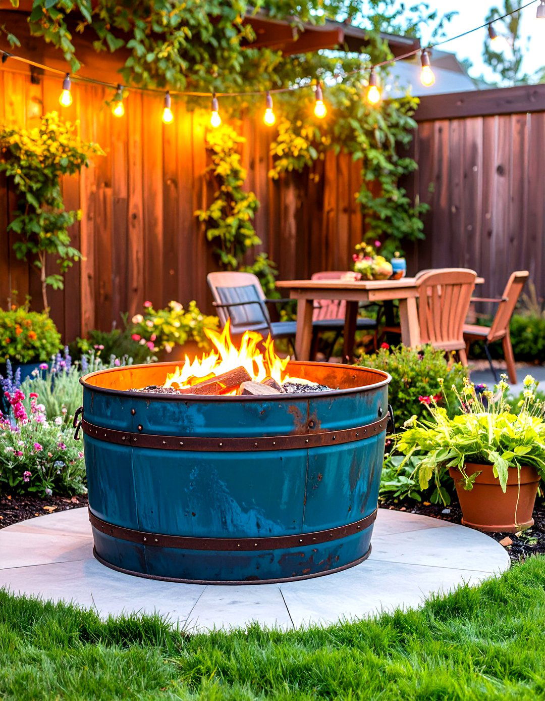 Vintage Industrial Repurposed Firepit Character - 24 Patio Ideas With Firepit