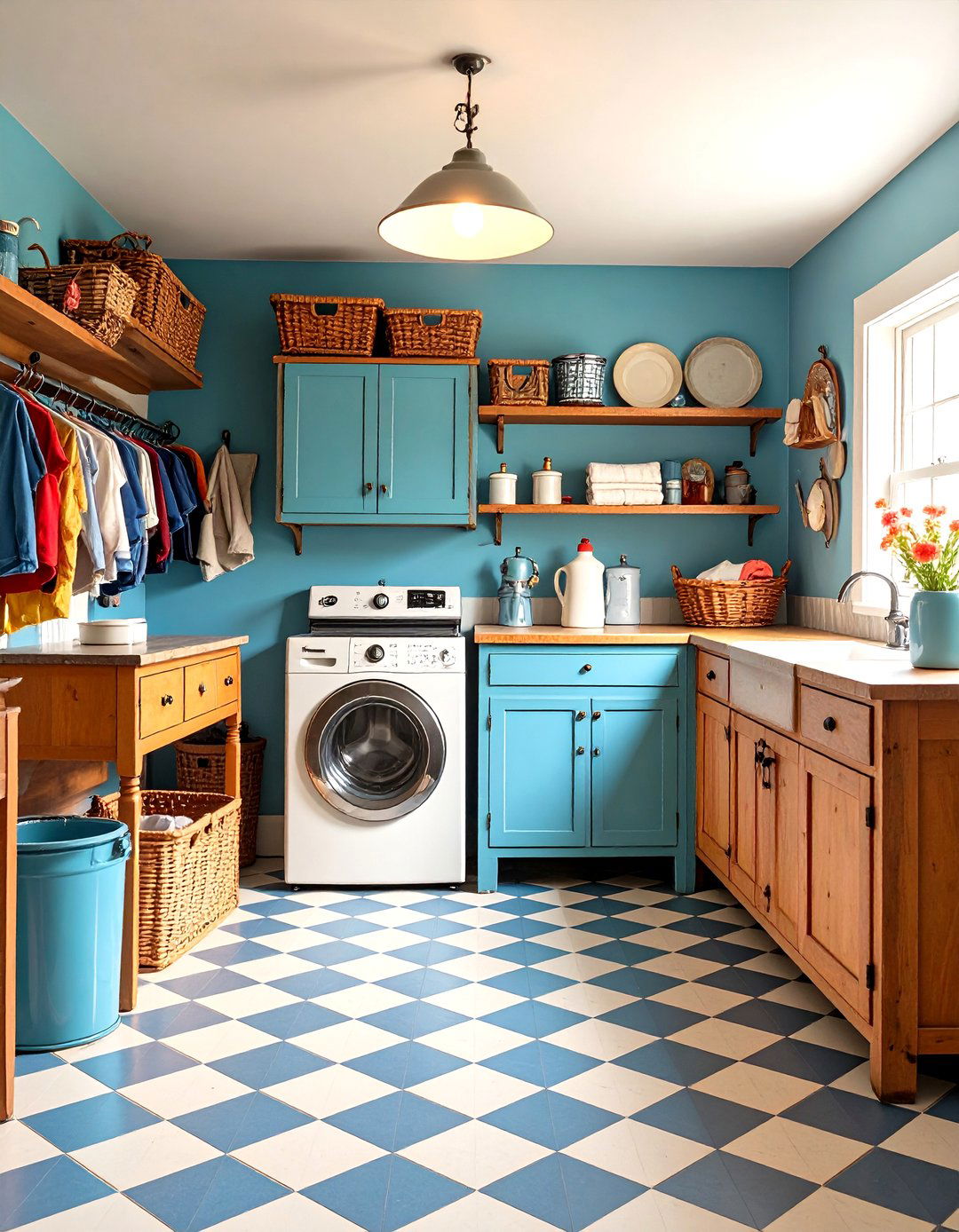 Vintage Inspired Basement Laundry Room with Antique Accents - 24 basement laundry room ideas