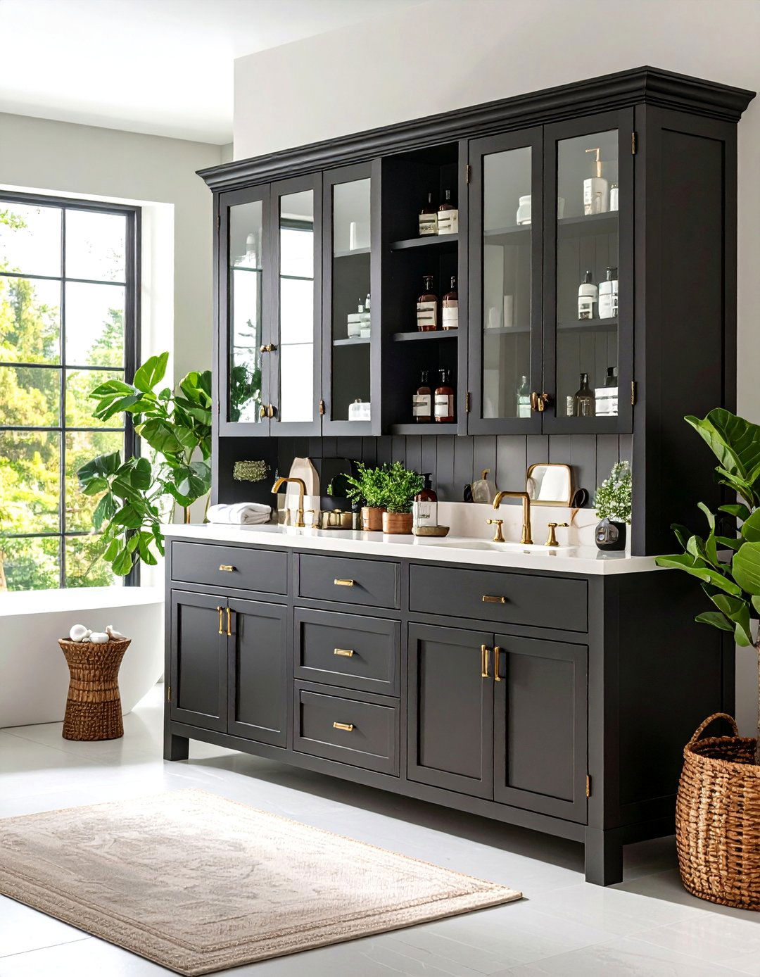 Vintage Inspired Black Apothecary Cabinets - 24 bathroom with black cabinets ideas