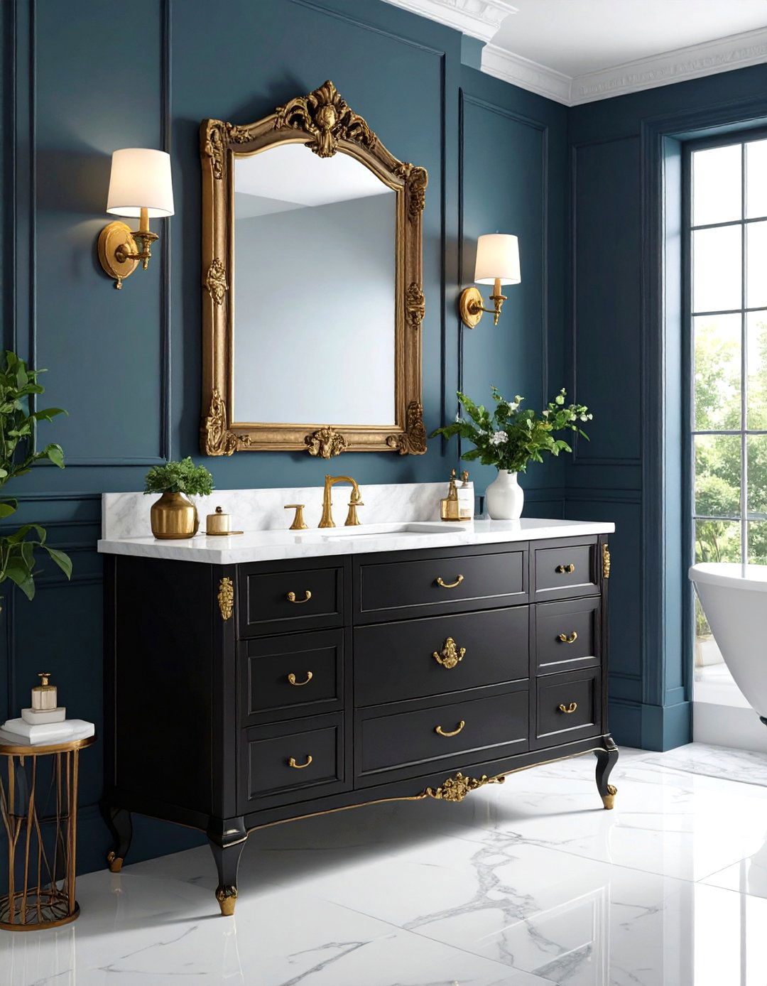 Vintage Inspired Black Vanity with Character - 24 Black Vanity Bathroom Ideas