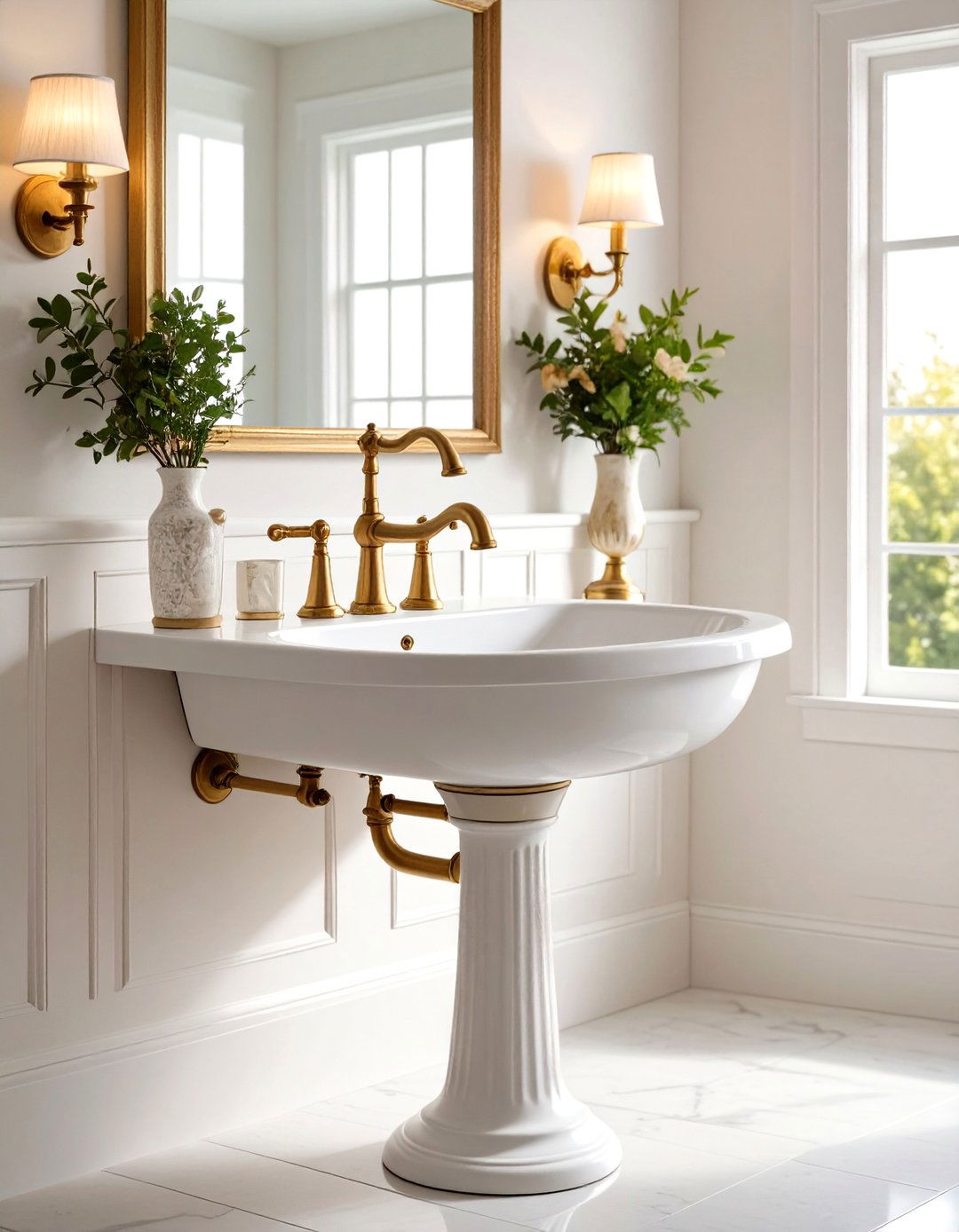 Vintage Inspired Fixture Combination - 24 Small White Bathroom Ideas