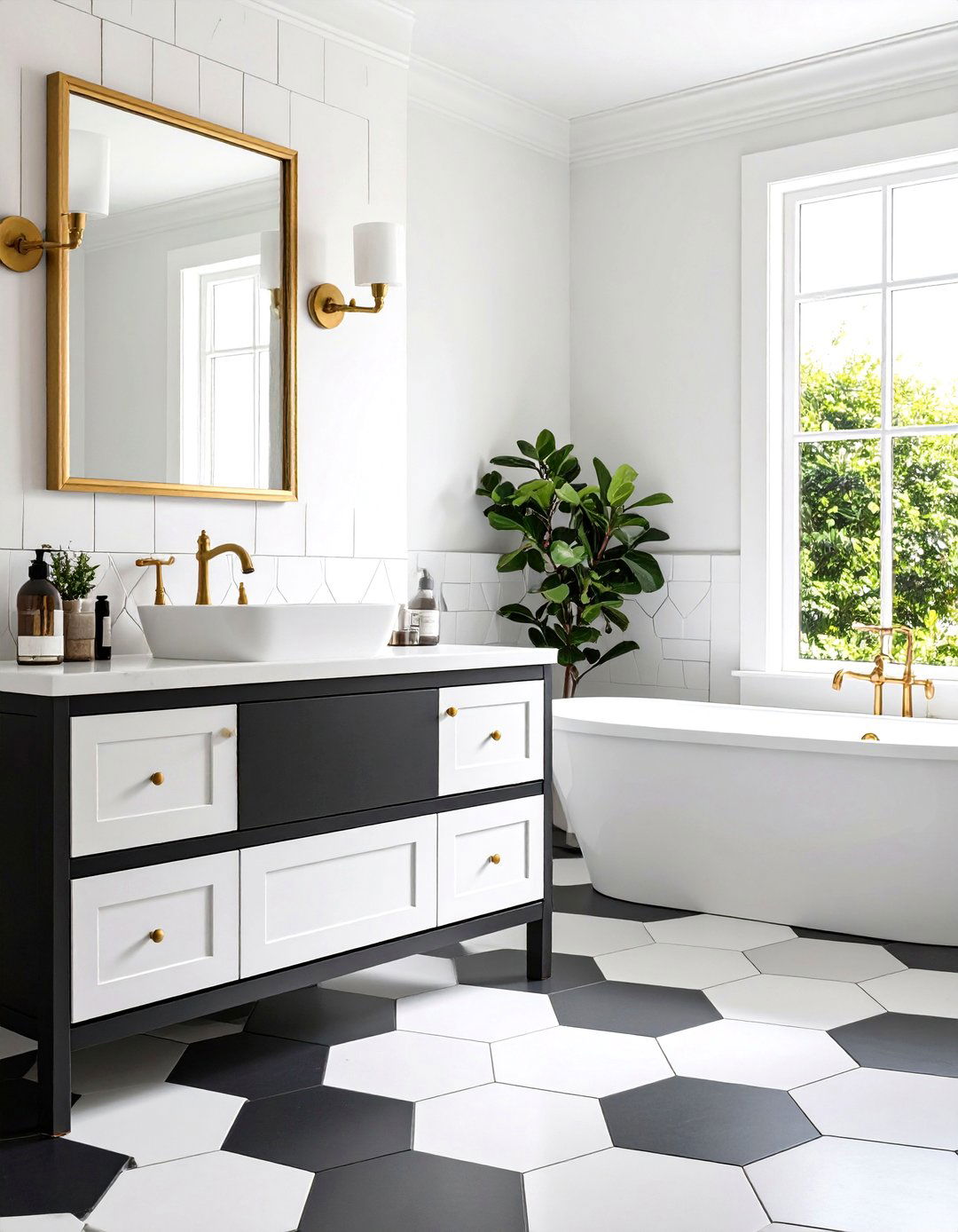 Vintage Inspired Hall Bathroom with Patterned Tiles - 24 Hall Bathroom Ideas