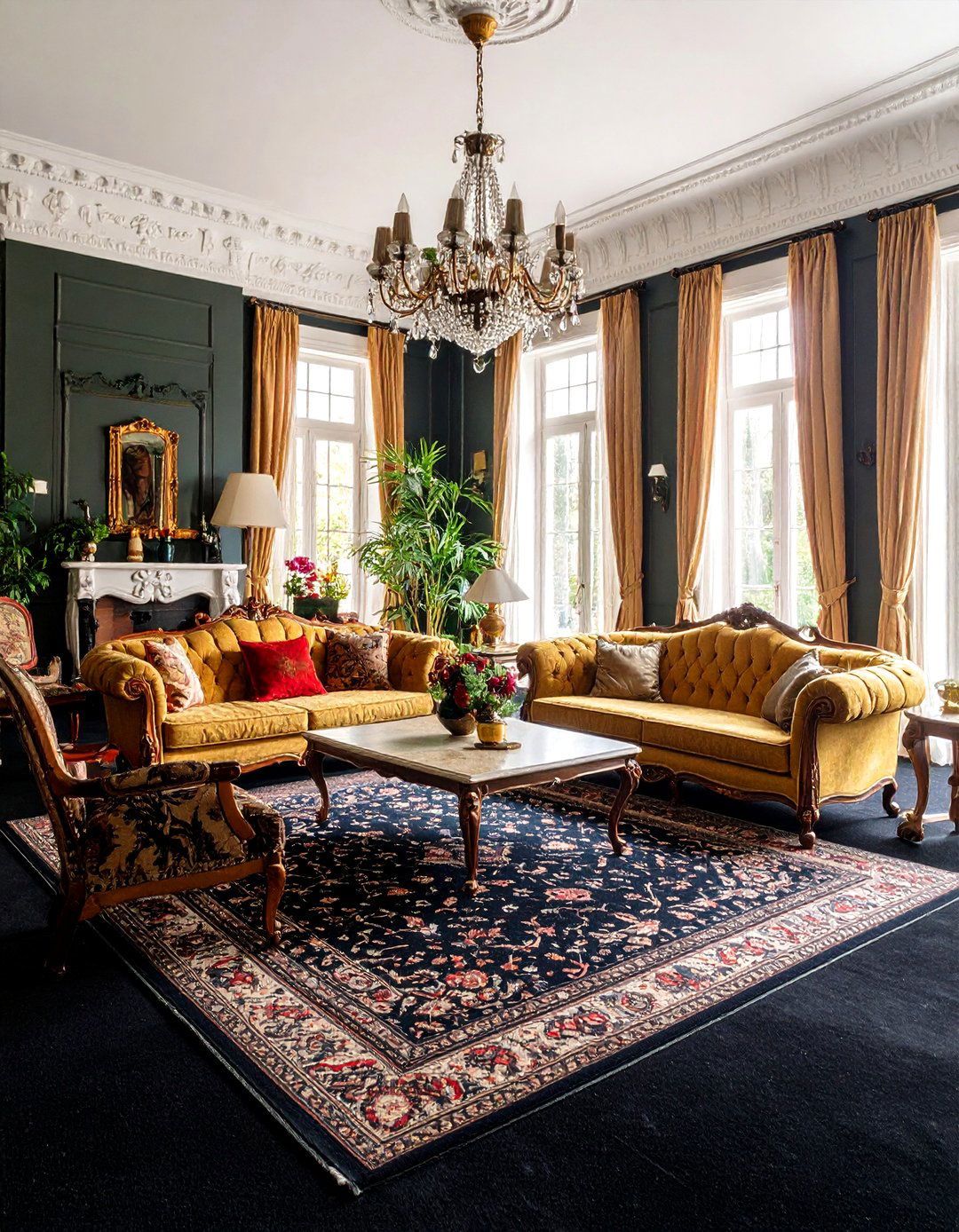 Vintage Inspired Heritage Living Room - 24 Black Carpet Living Room Ideas