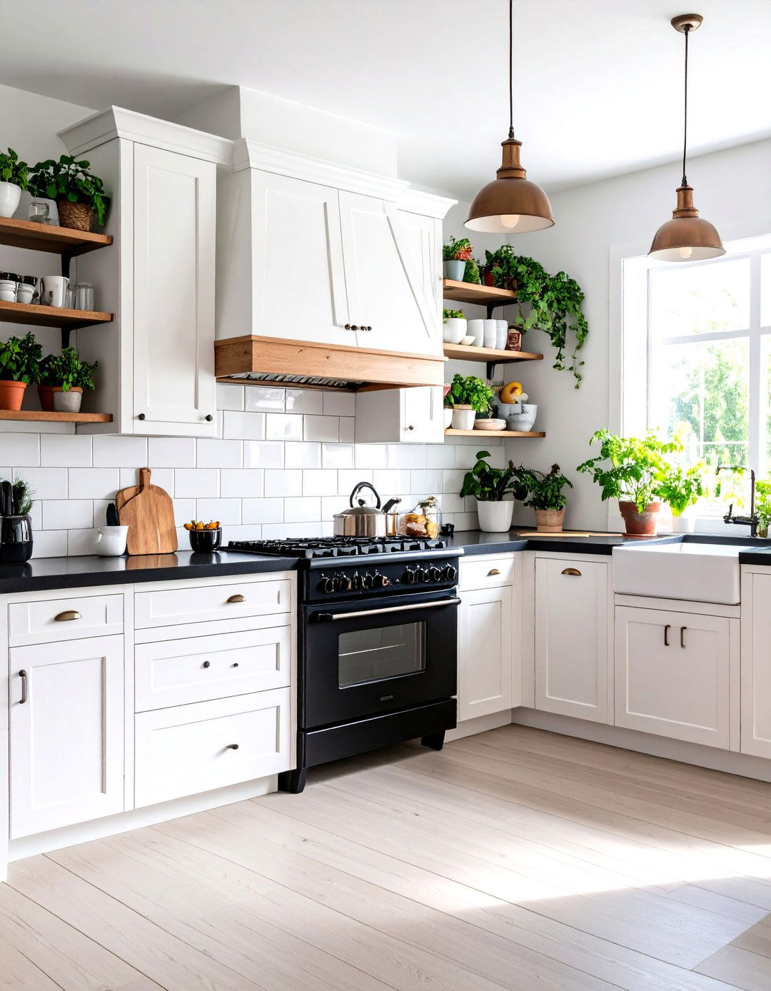 Vintage Inspired Kitchen with Retro Appliances - 24 white kitchen with black countertops ideas