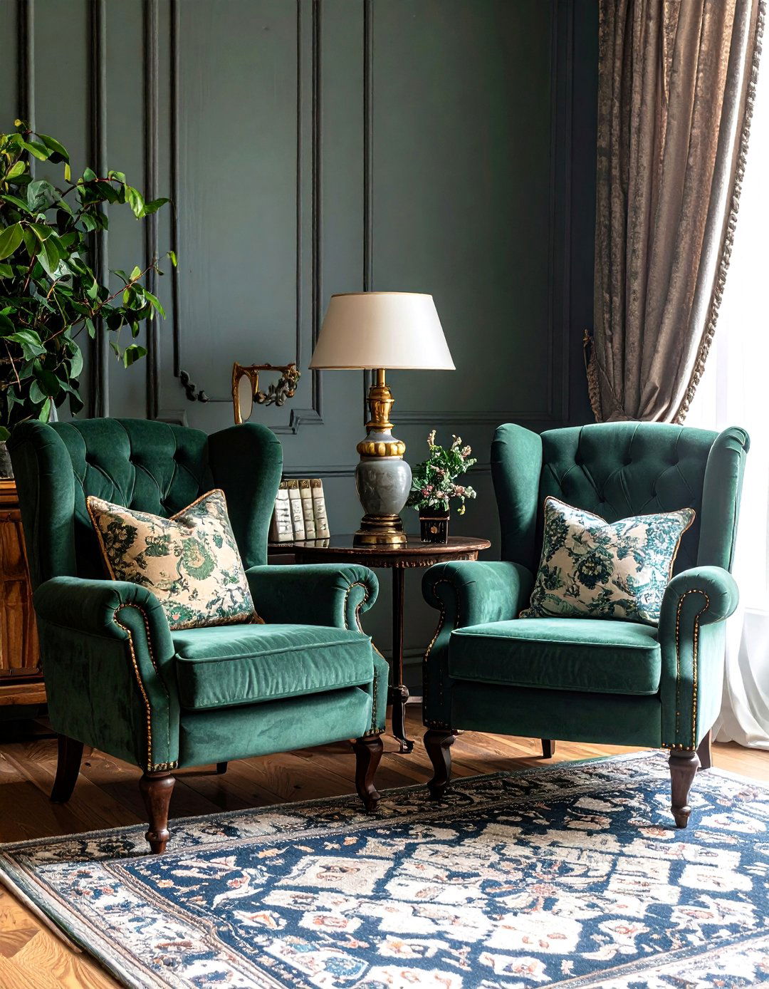 Vintage Inspired Living Room with Sage and Charcoal - 24 Green and Grey Living Room Ideas