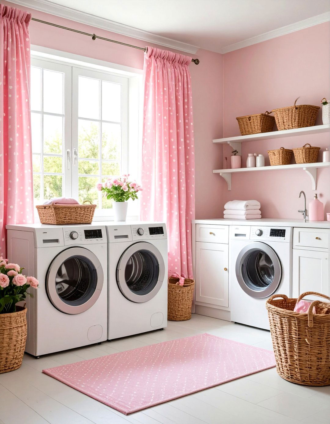 Vintage Inspired Polka Dot Curtains in Soft Pink - 24 Laundry Room Curtain Ideas