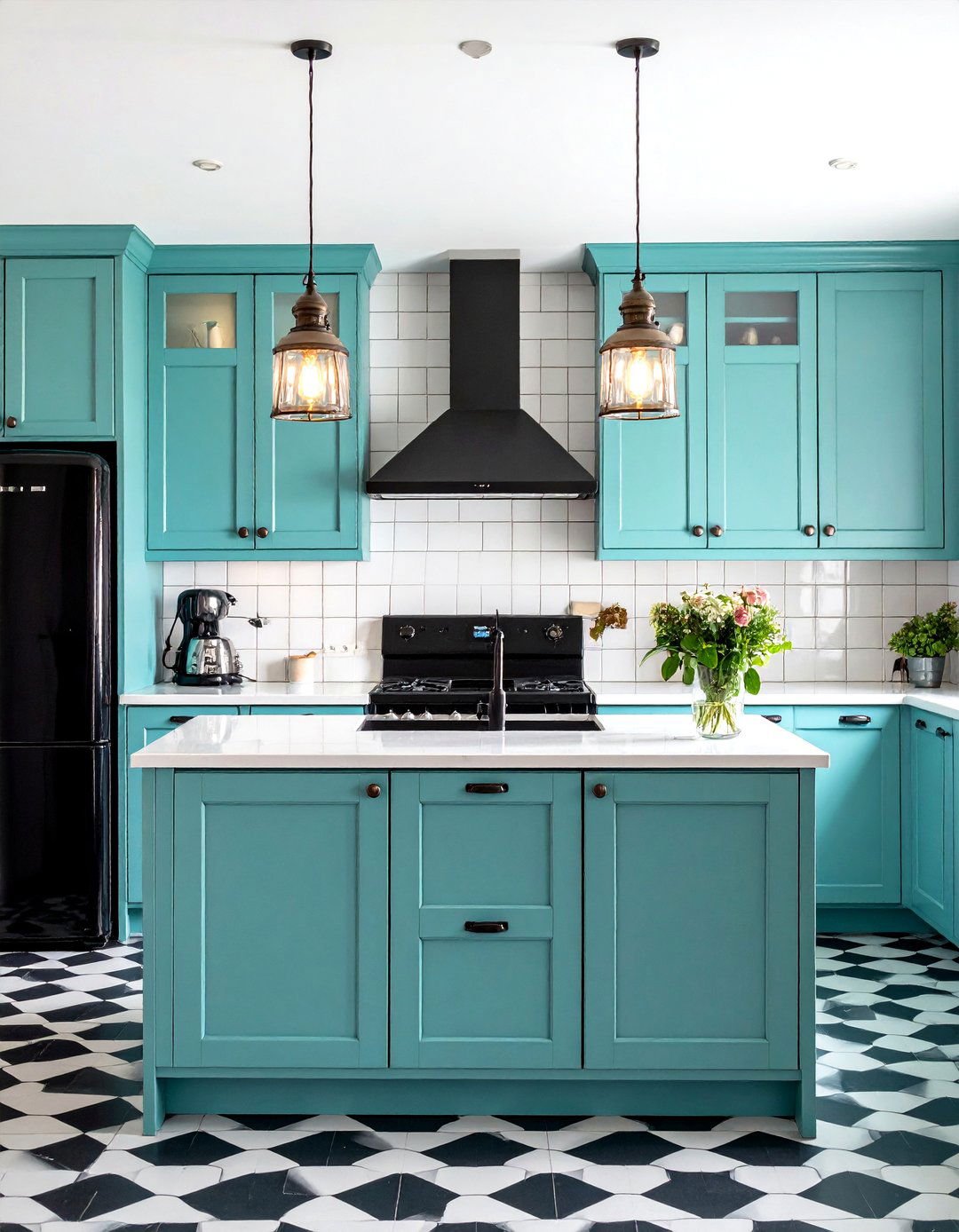 Vintage Inspired Retro Kitchen - 24 Small Kitchen with Black Appliances Ideas