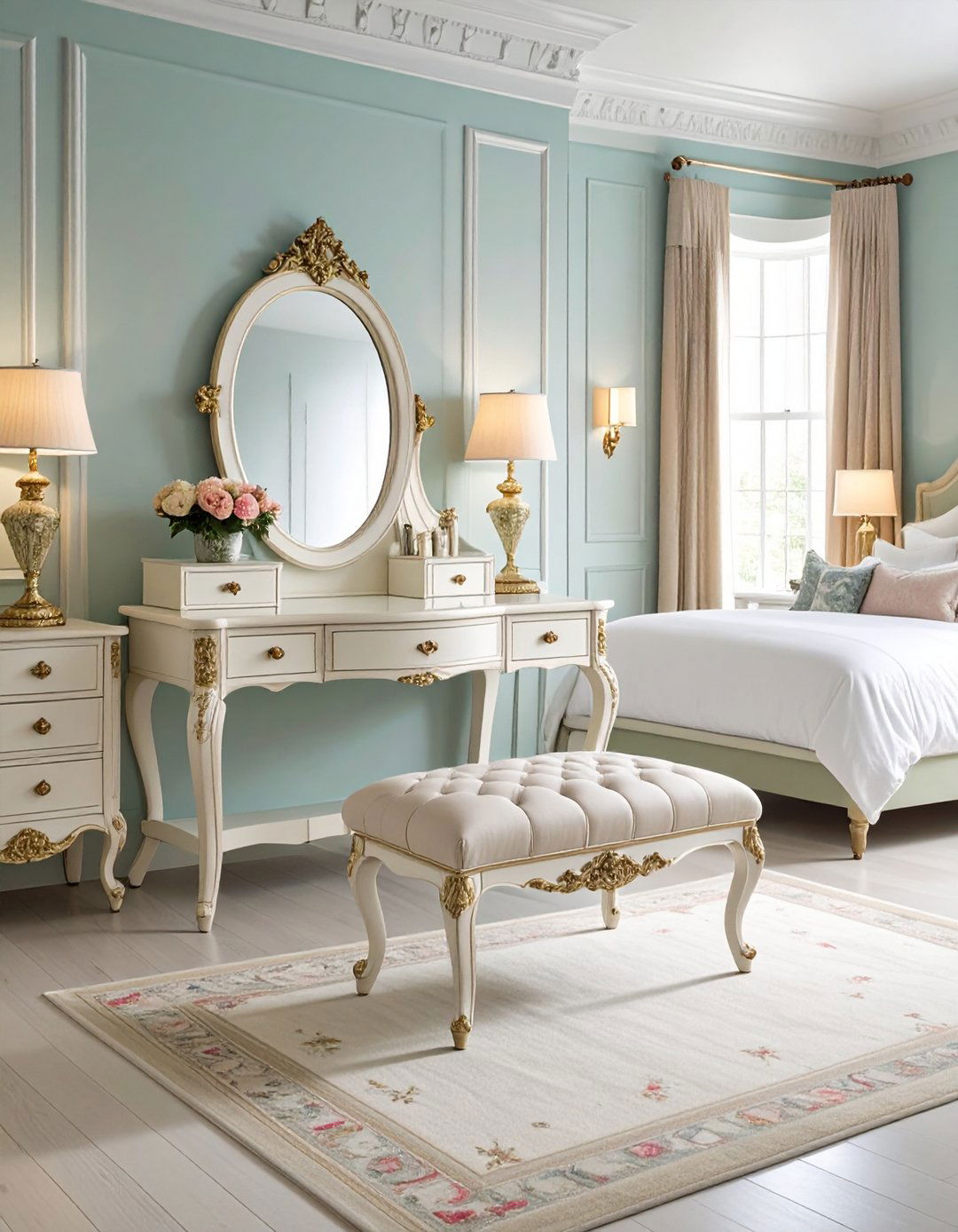 Vintage Inspired Vanity with Ornate Details - 24 Makeup Vanity Ideas