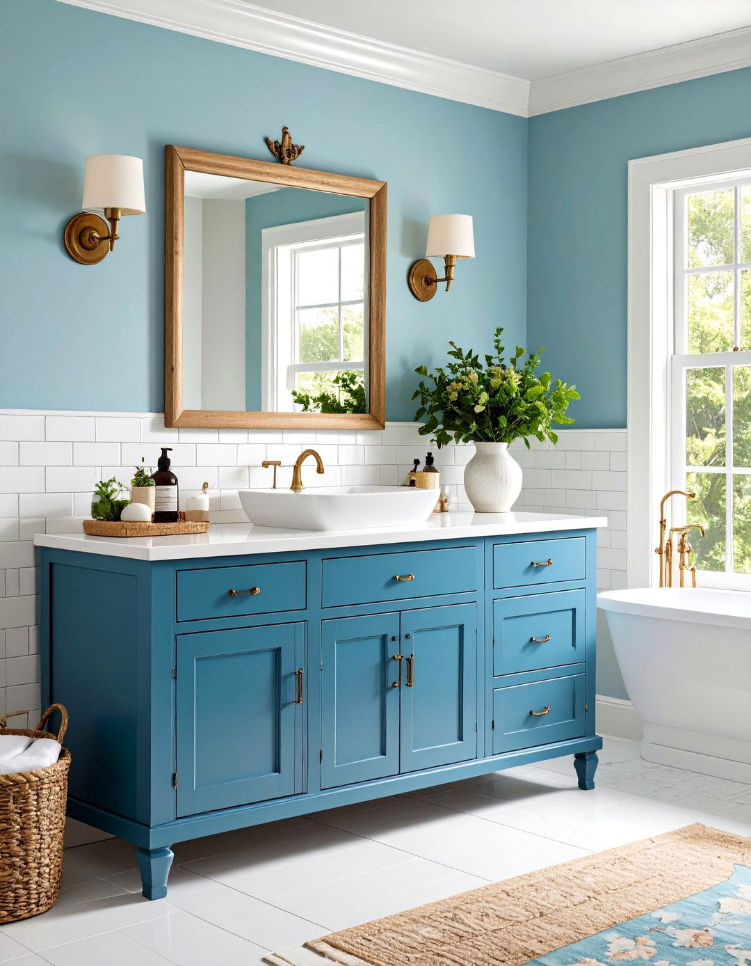 Vintage Inspired Vanity with Subway Tile Backsplash - 24 Small Bathroom Vanity Ideas