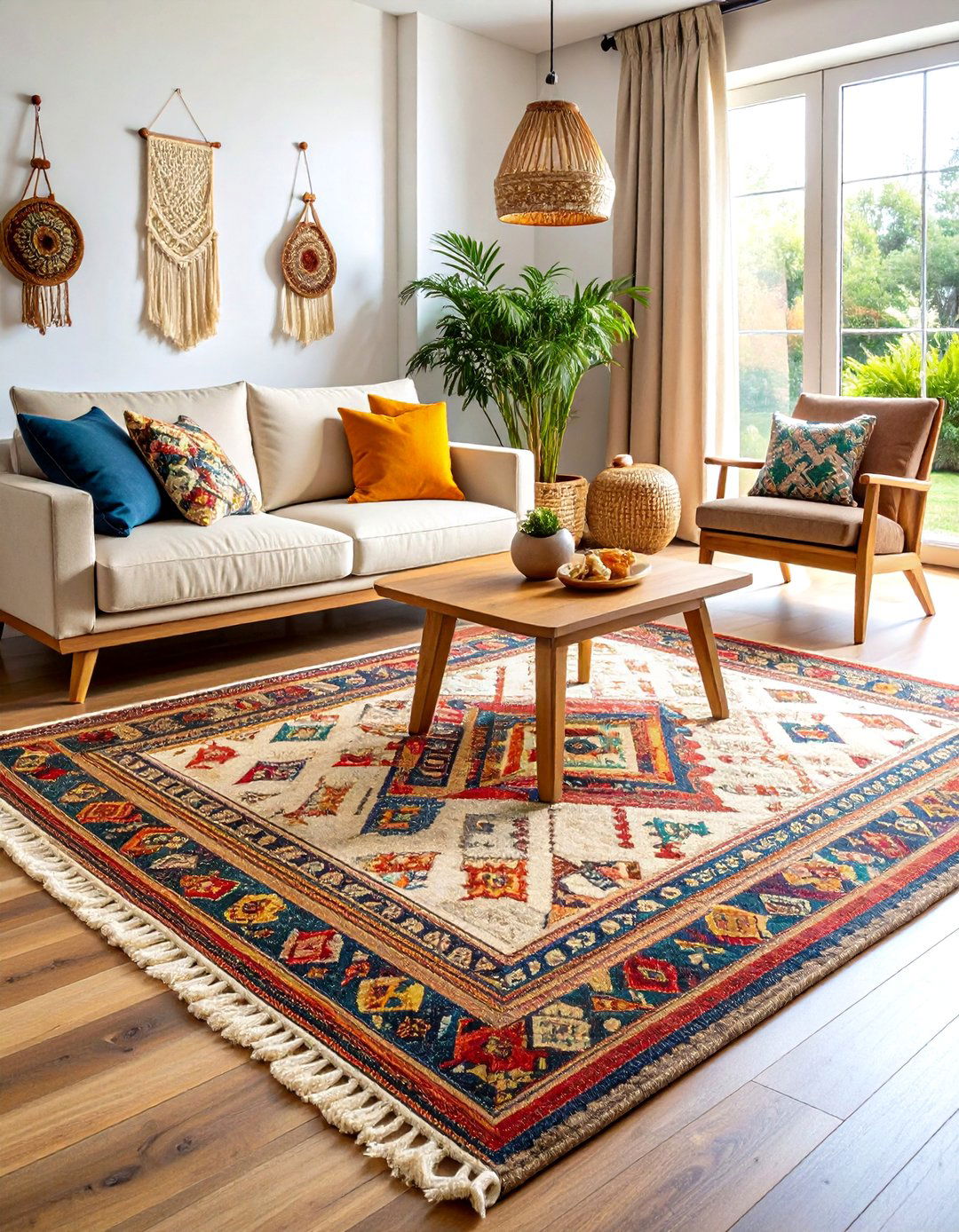 Vintage Kilim Living Room Centerpiece - 24 Boho Rug Ideas
