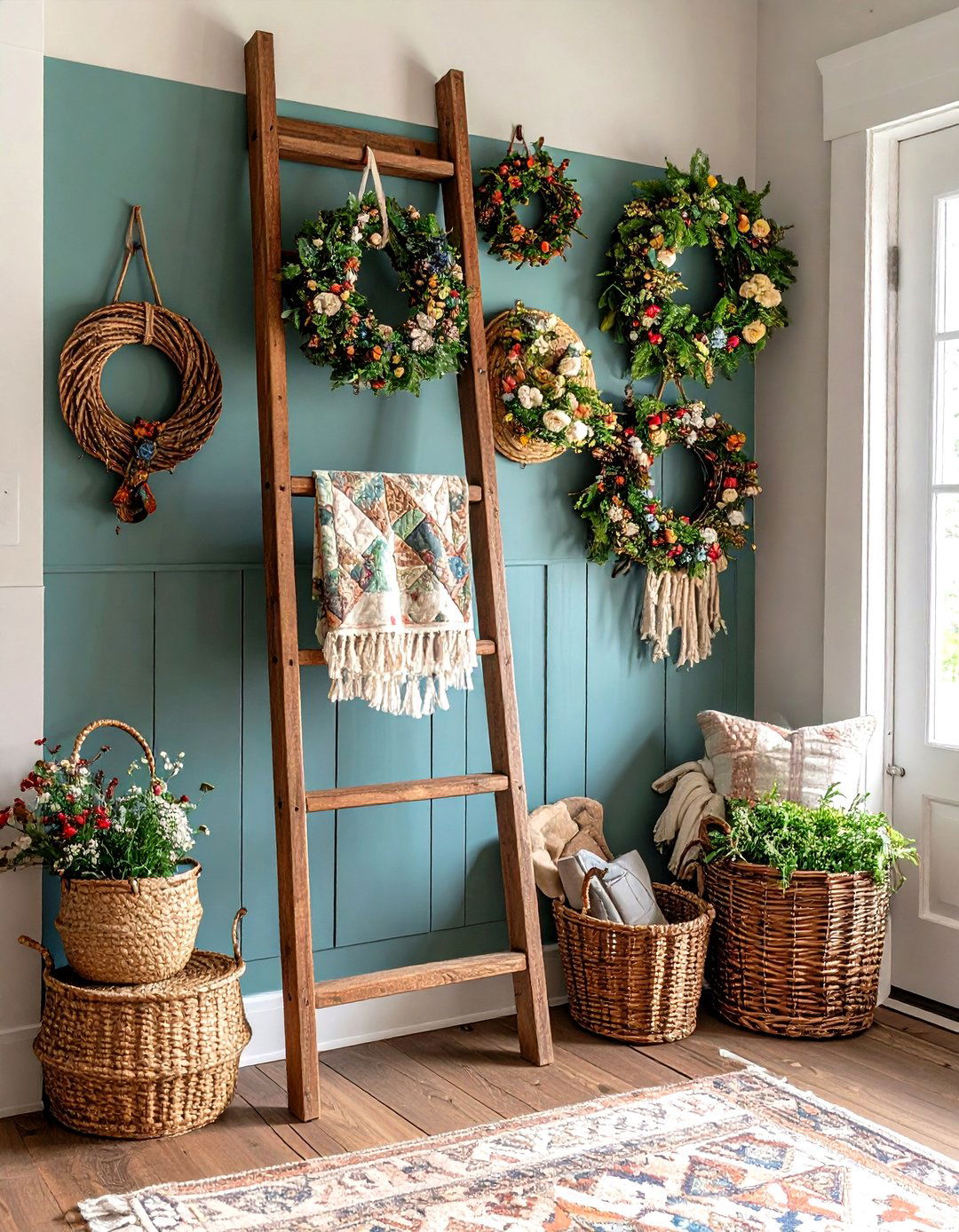 Vintage Ladder Display Rack - 24 Farmhouse Entryway Ideas
