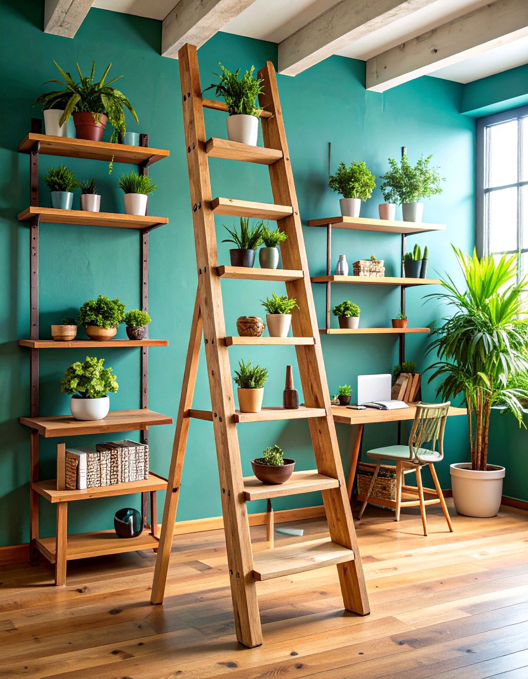 Vintage Ladder Display Storage - 24 Office Shelving Ideas