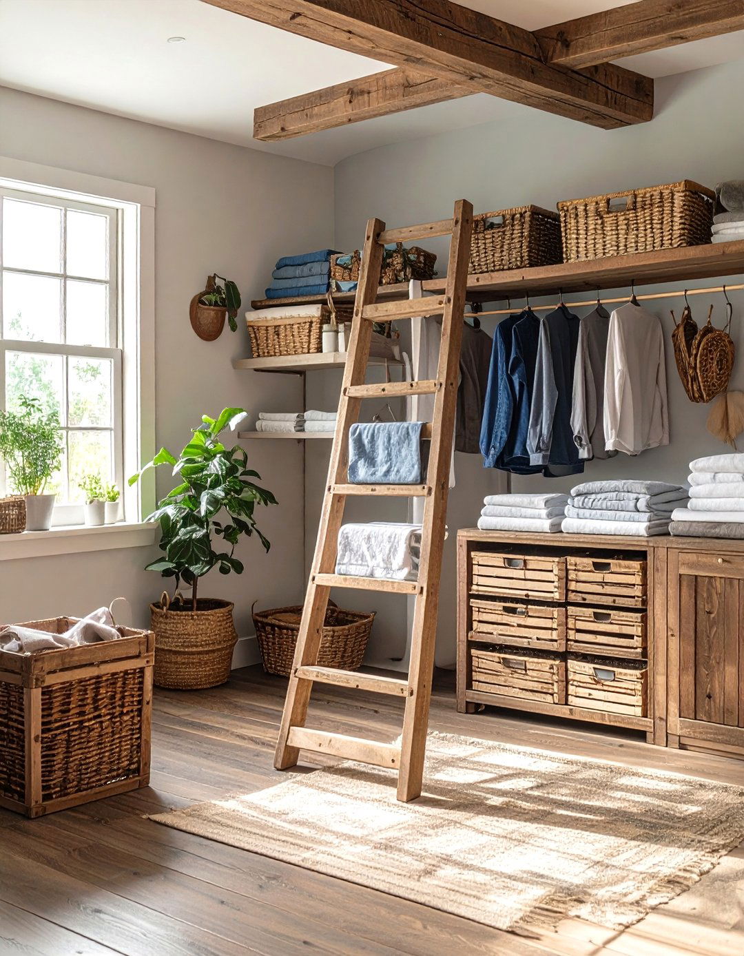 Vintage Ladder Drying Rack Laundry Room - 24 Boho Laundry Room Ideas