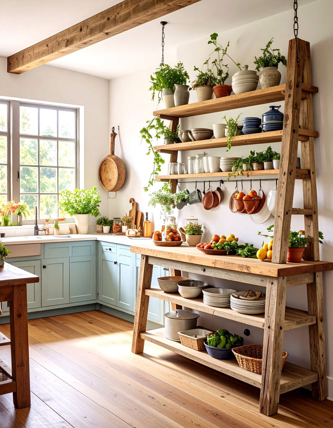 Vintage Ladder Storage Display - 24 Rustic Wall Decor Ideas