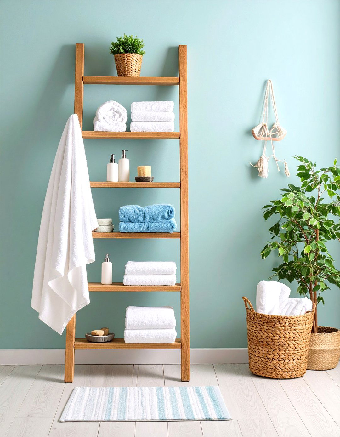 Vintage Ladder Towel Storage Bathroom - 24 Country Bathroom Ideas