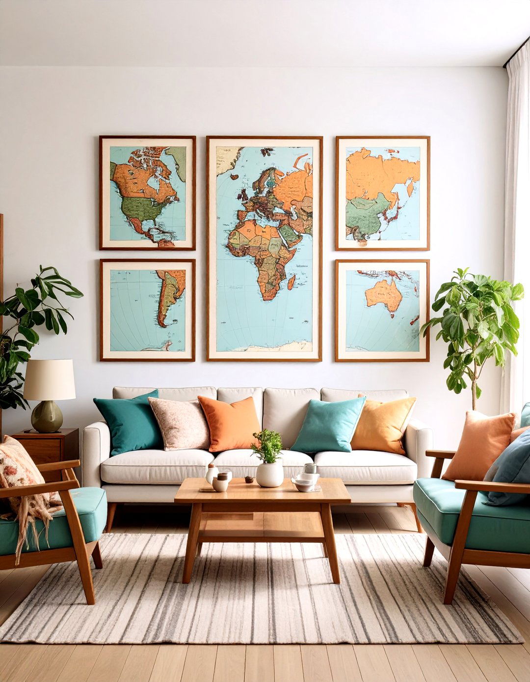 Vintage Map Collection Display - 24 living room wall decor ideas