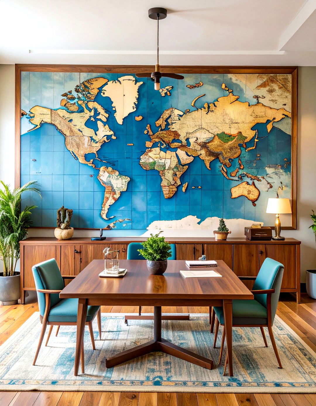 Vintage Map Wall Art - 24 Rustic Home Office Ideas