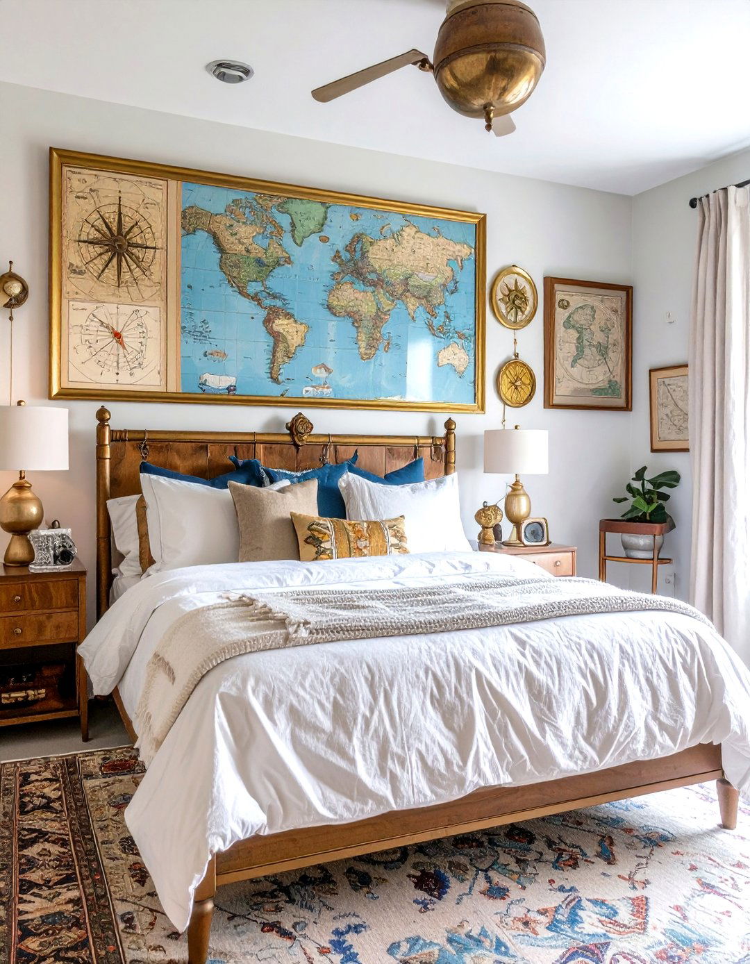 Vintage Map and Navigation Wall - 24 Steampunk Bedroom Ideas