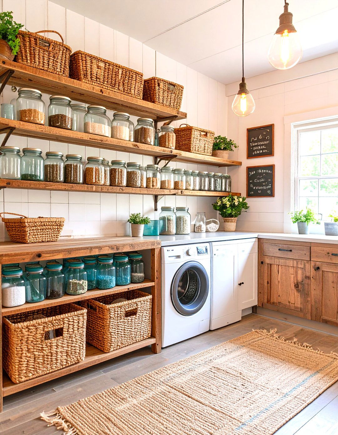 Vintage Mason Jar Storage Laundry Room - 24 Farmhouse Laundry Room Ideas