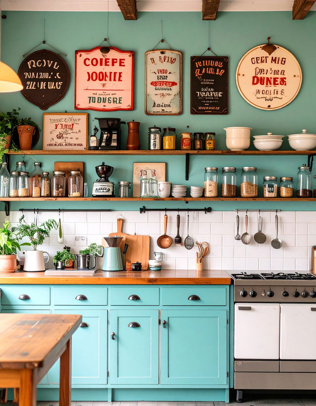 Vintage Metal Sign Collection Display - 24 Kitchen Wall Decor Ideas