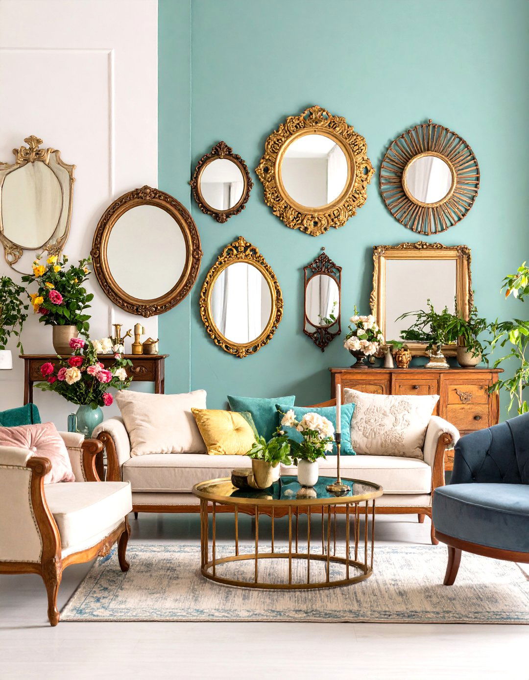 Vintage Mirror Collection Display - 24 Joanna Gaines Living Room Ideas