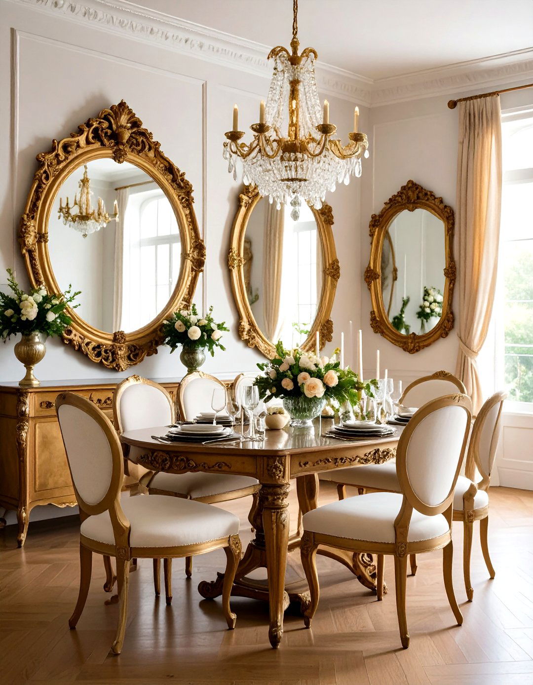 Vintage Mirror Feature Wall - 24 Dining Room Wall Decor Ideas