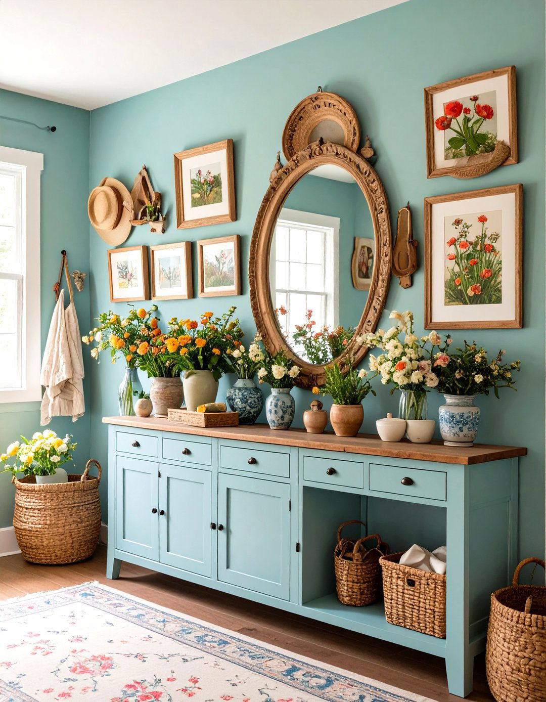 Vintage Mirror and Artwork Gallery - 24 Farmhouse Mudroom Ideas