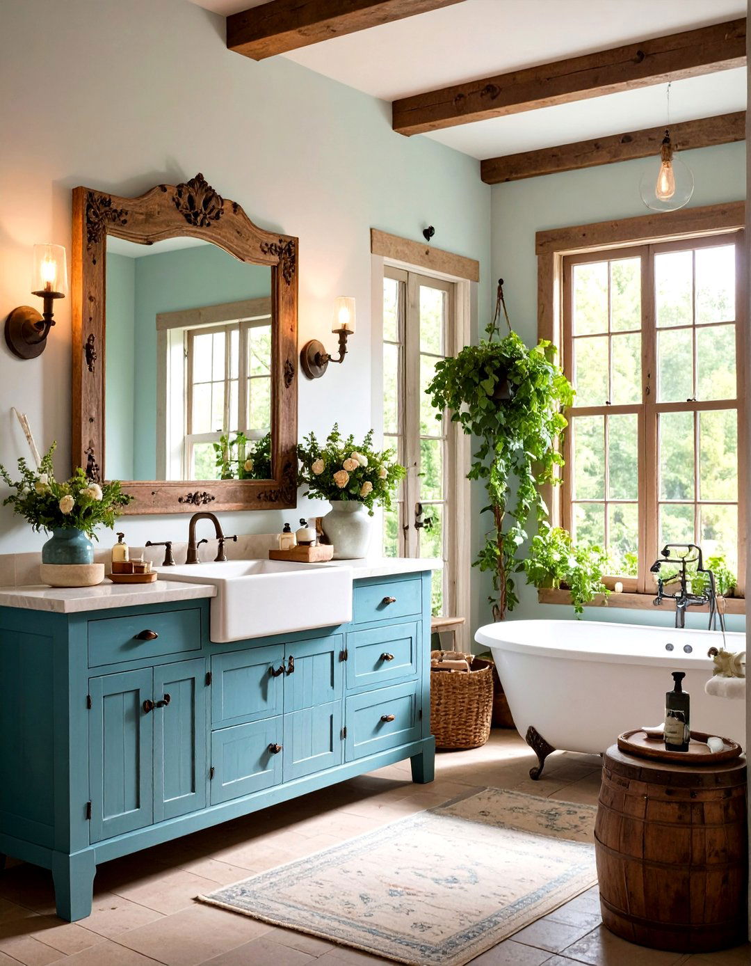 Vintage Mirror and Lighting Modern Farmhouse Bathroom - 24 Modern Farmhouse Bathroom Ideas