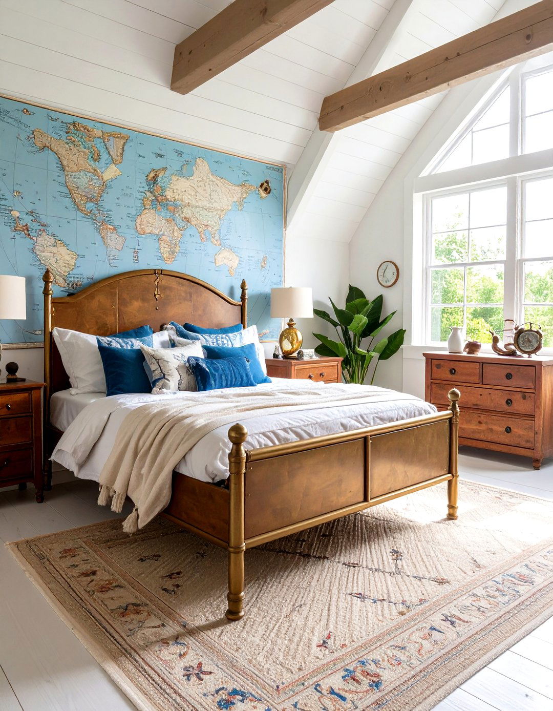 Vintage Nautical Map Bedroom - 24 Cape Cod Upstairs Bedroom Ideas