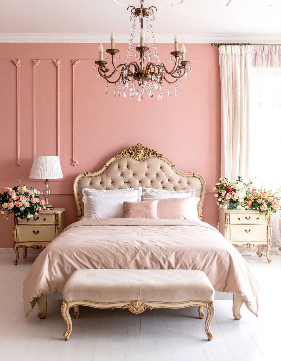 Vintage Parisian Boudoir with Dusty Rose and Cream Tones - 24 Parisian Themed Bedroom Ideas