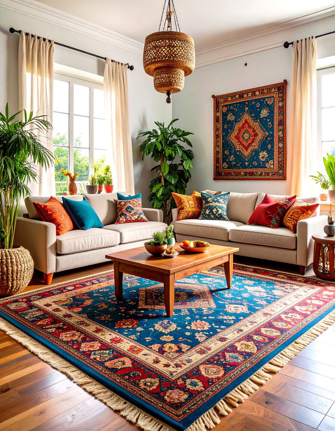 Vintage Persian Rug Focal Point Room - 24 Moody Boho Living Room Ideas
