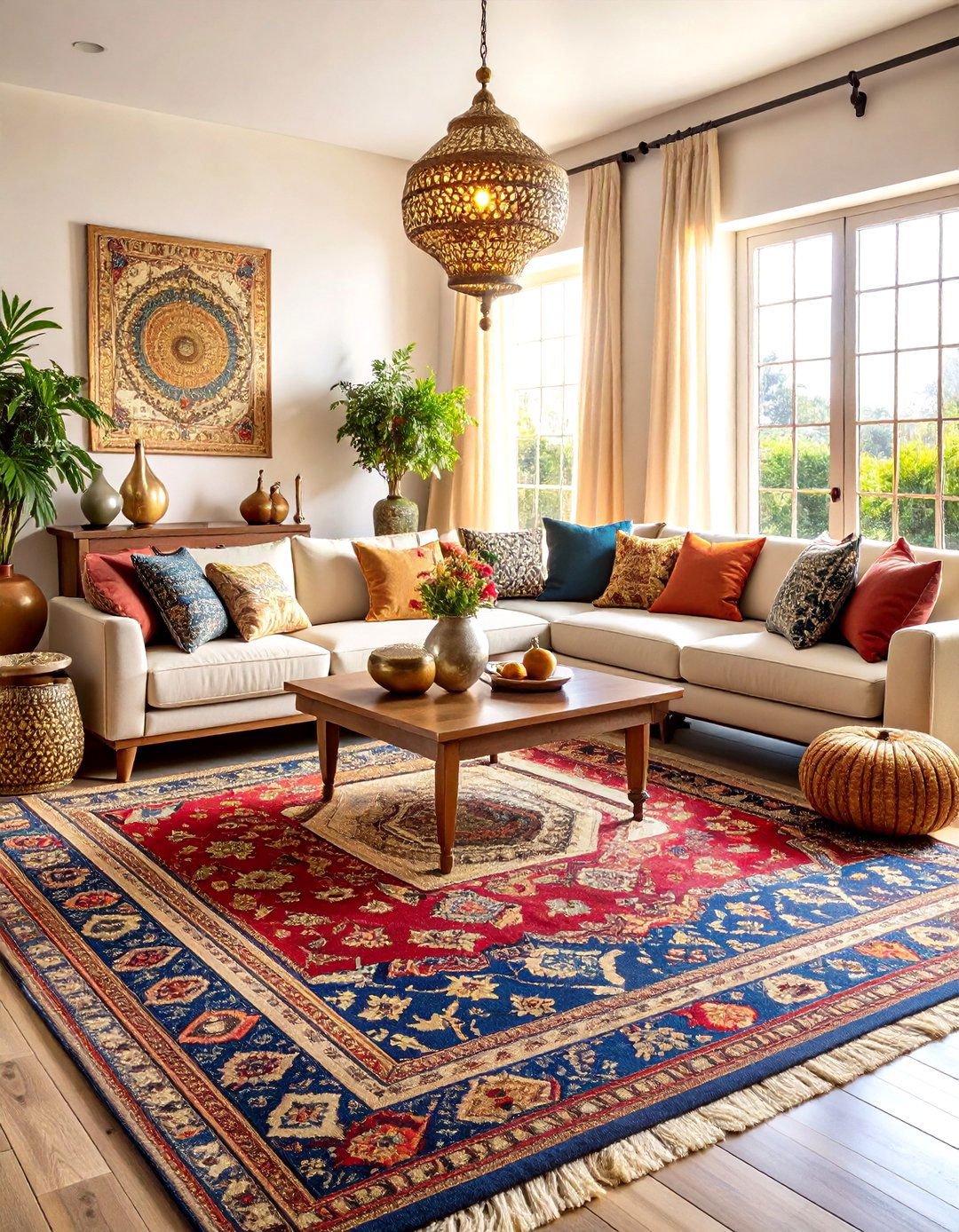 Vintage Persian Rug Focus - 24 Colorful Boho Living Room Ideas