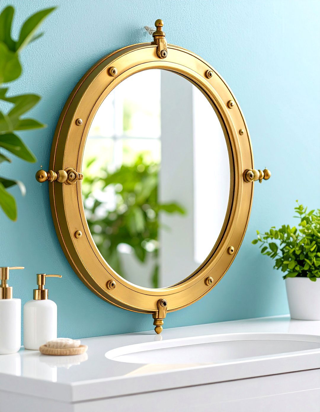 Vintage Porthole Mirror with Maritime Hardware - 24 Bathroom Mirror Ideas