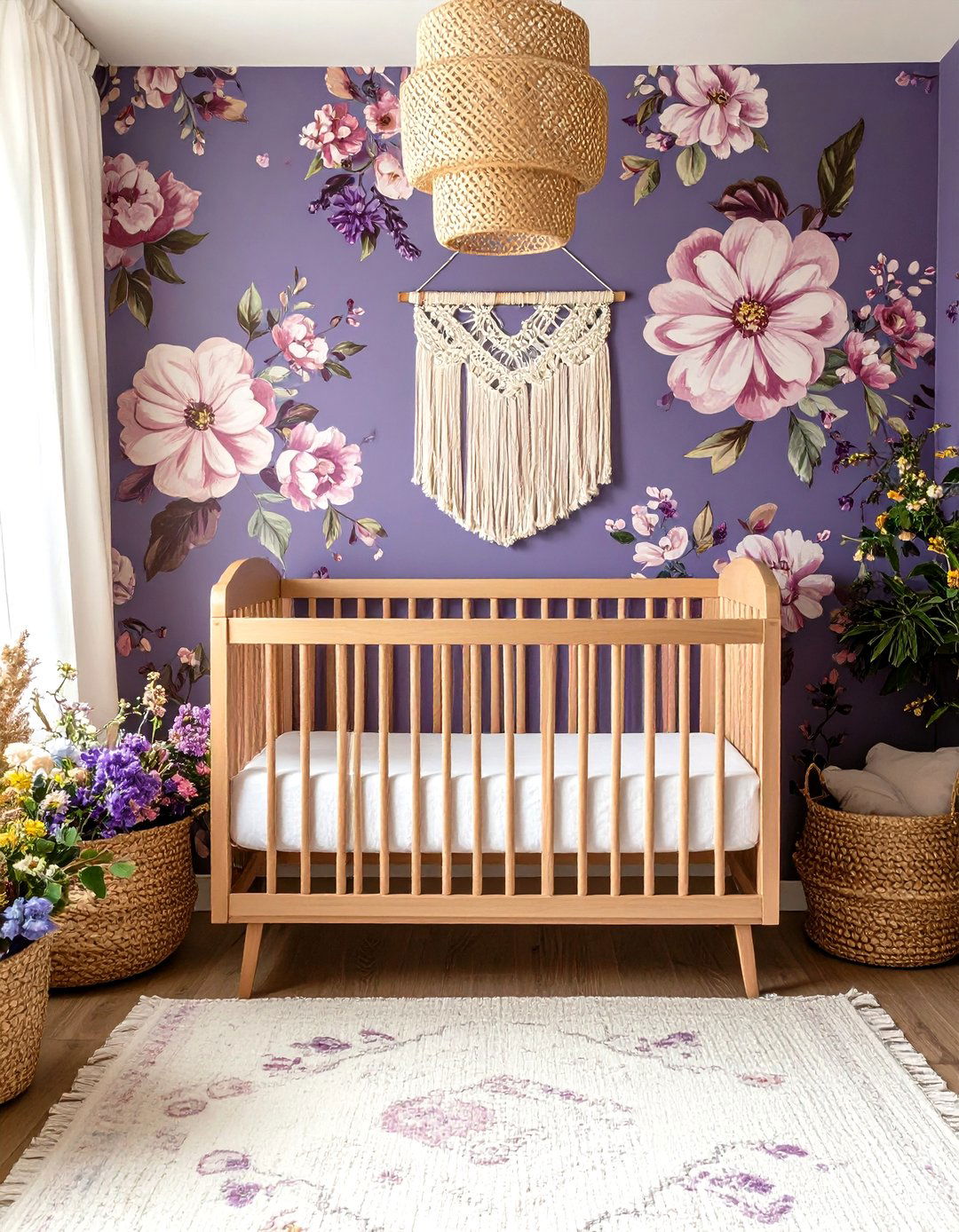 Vintage Purple Floral Boho Nursery - 24 Purple Nursery Ideas