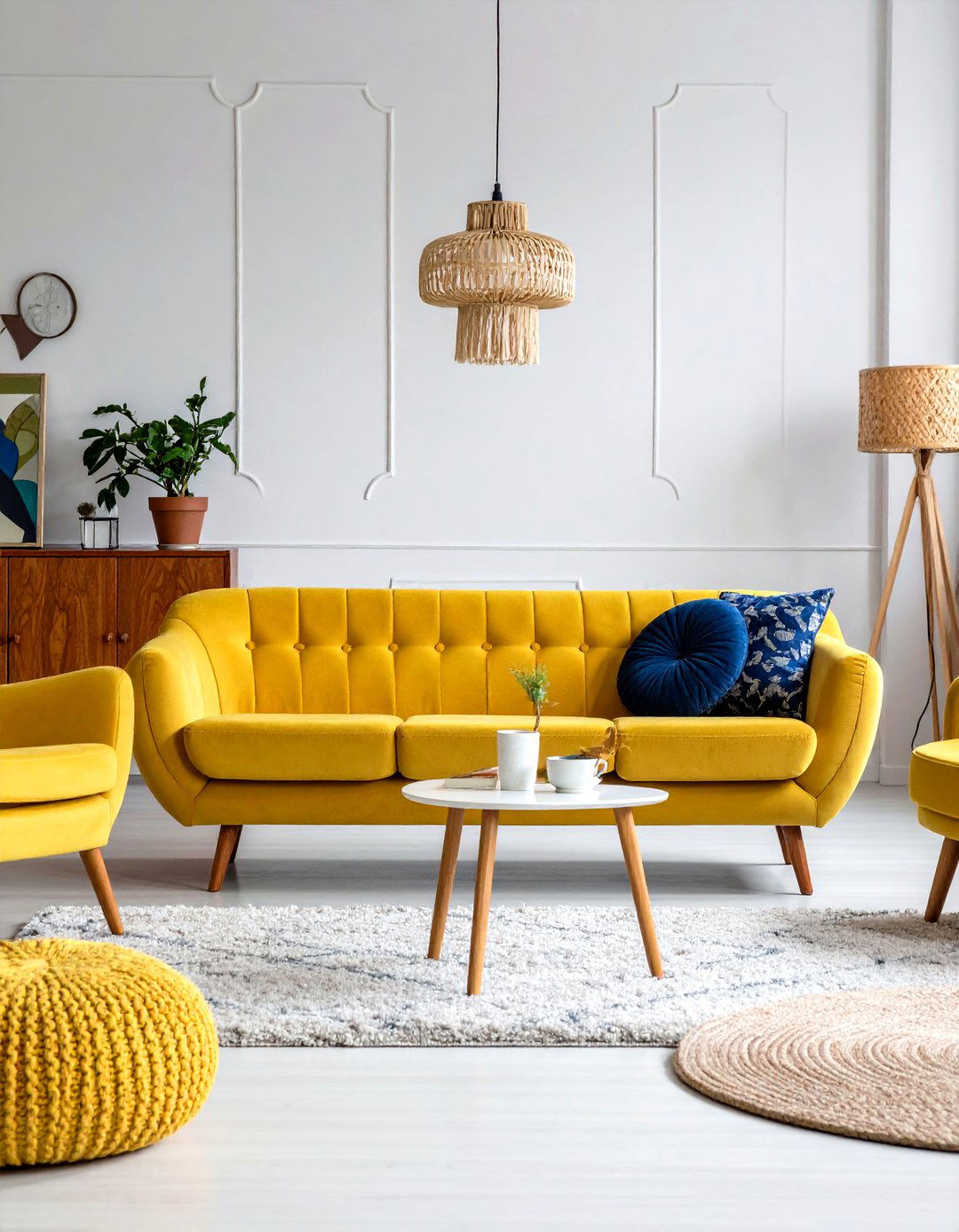 Vintage Retro Yellow Living Room Design - 24 Yellow Couch Living Room Ideas