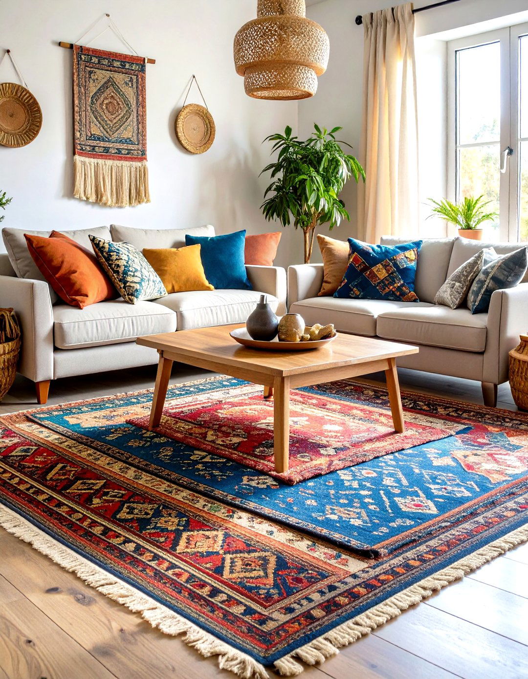 Vintage Rug Layering - 24 Farmhouse Living Room Ideas