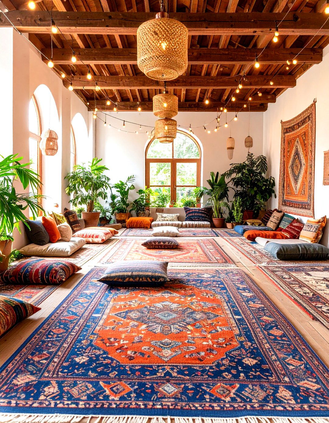 Vintage Rug Layering Meditation Studio - 24 Boho Meditation Room Ideas