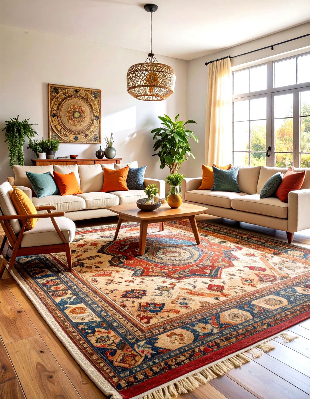 Vintage Rug Statement Design - 24 Minimalist Modern Boho Living Room Ideas