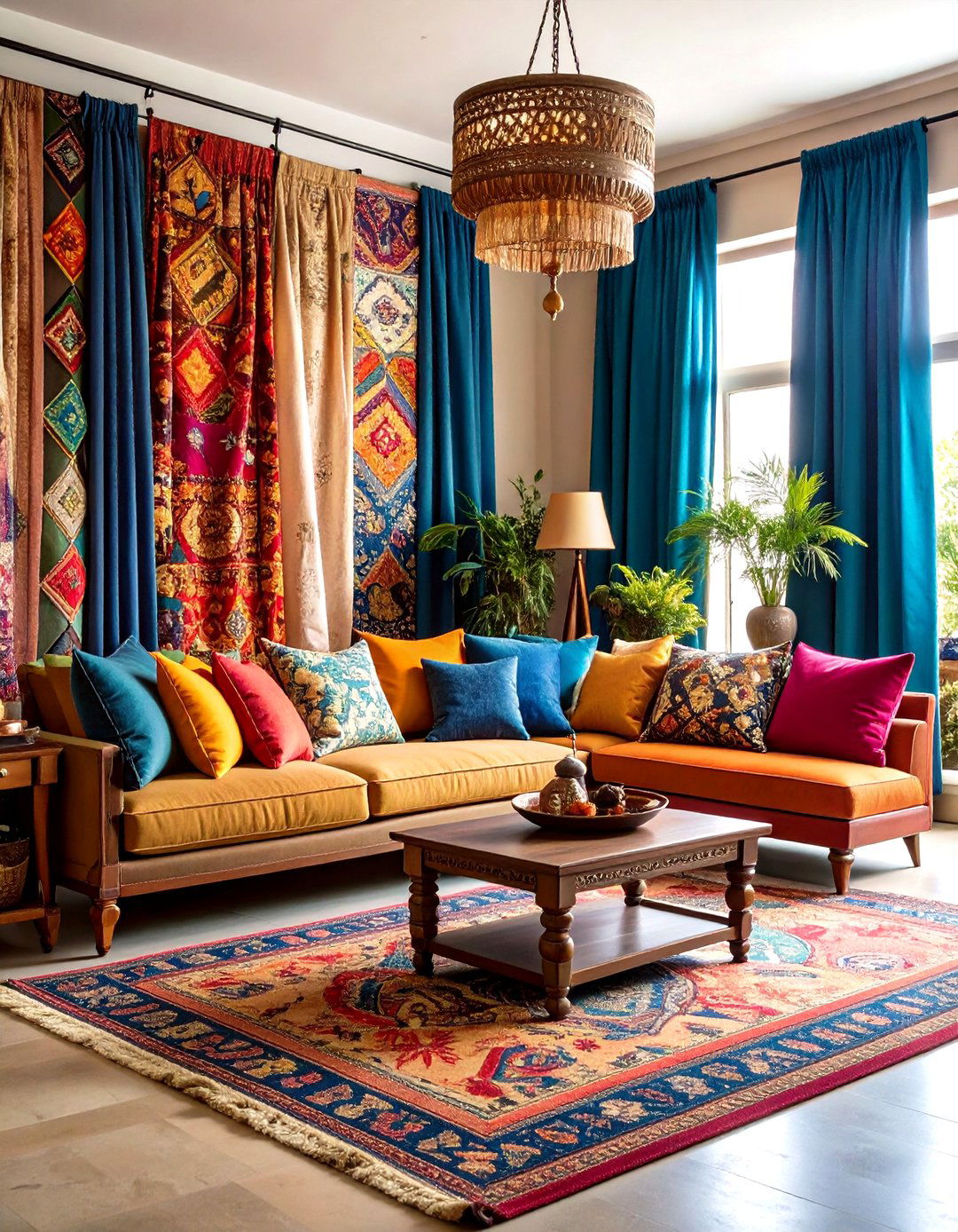 Vintage Sari Patchwork Curtains with Mixed Patterns - 24 Boho Curtain Ideas