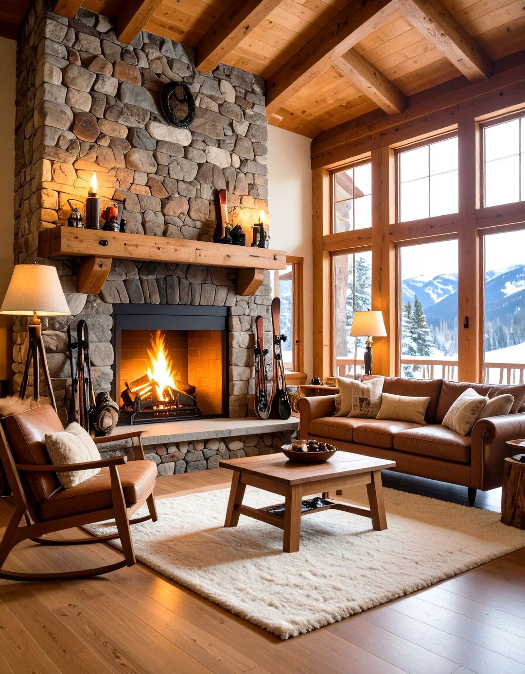 Vintage Sports Equipment Display - 24 Rustic Living Room With a Brick Fireplace Ideas