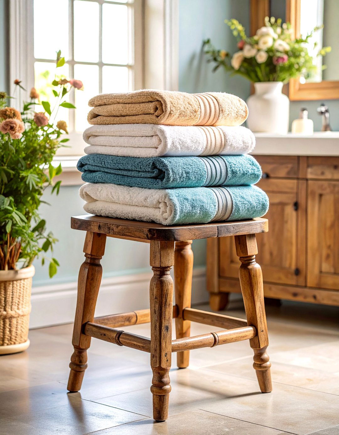 Vintage Stool Display - 24 Towel Display Ideas