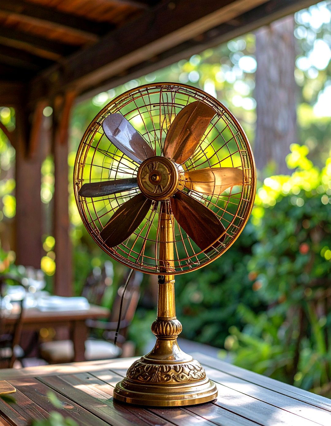 Vintage Style Patio Fan with Antique Brass Accents - 24 Patio Fan Ideas